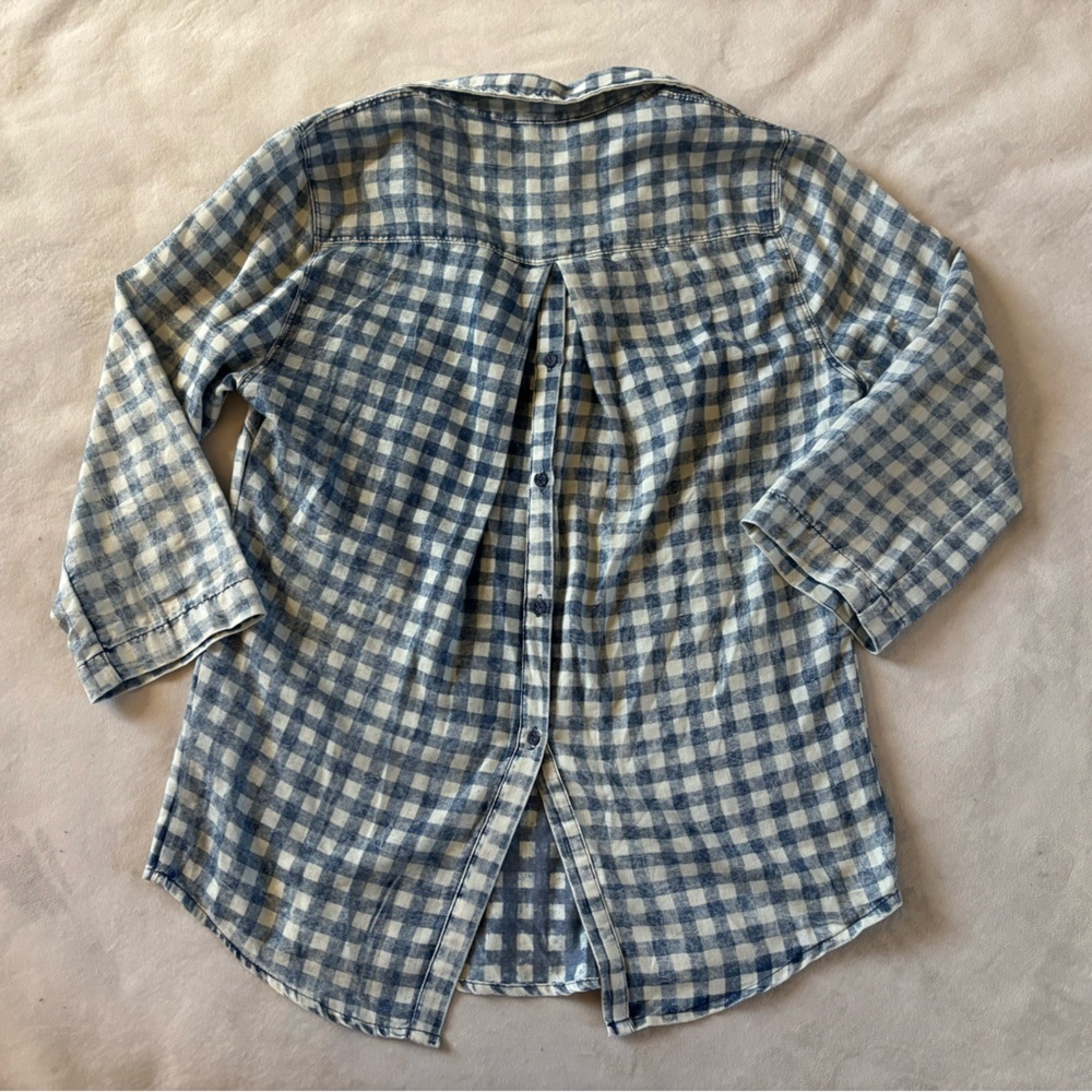 Blue & White Gingham Cotton Pullover Shirt | Back Button Detail | Casual XL - Picture 10 of 12